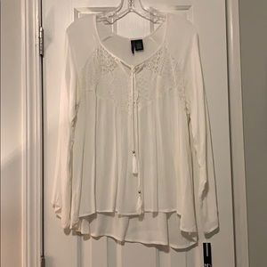 New Directions Tie Neck White Top
